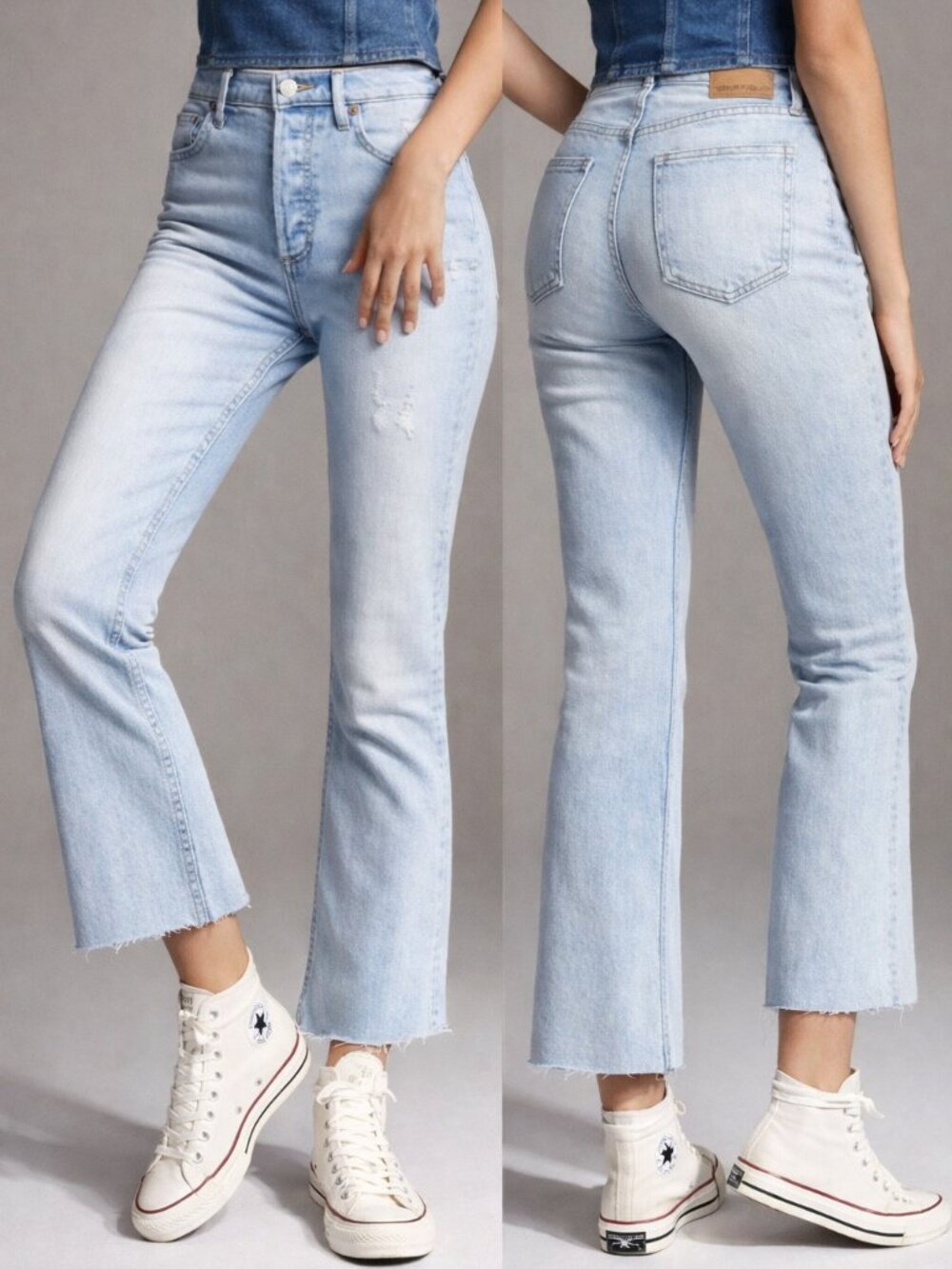 DENIM FORUM The Bailey High Rise Crop Flare Jeans Light Wash Preppy Casual